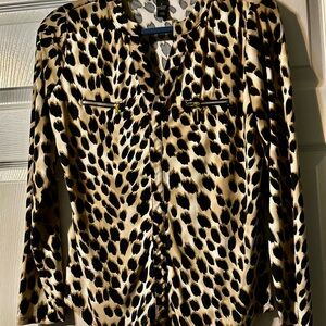 INC International Concepts Leopard Print Blouse - Black and Tan